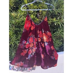 Free People Bohemian Floral Velvet Two Faced Reversible Mini Swing Dress Large
